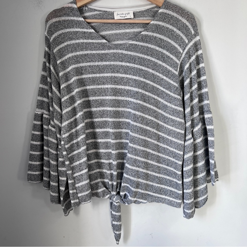 Lavender Field Top Stripe Front Tie Casual Womens Size Large